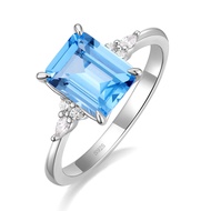 3CT 925 Sterling Silver Engagement Rings for Women Emerald Cut Created Blue Aquamarine Solitaire CZ 