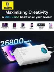 Baseus 26800 MAh 65W 電源銀行，智能數字顯示，7個端口適用於筆記本電腦、MacBook、iPad、iPhone 15/14/13系列、Steam Deck、ROG Ally，三星 (白色)