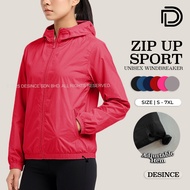 DESINCE Women Zip Up Sport Windbreaker Jacket Adjustable Hem Unisex Jaket Windbreaker Wanita Sesuai 