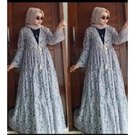 IndiStoree - Dress Outer Brukat Gliter Gamis Wanita Terbaru 2024 Kekinian Long Outer Cardigan Brokat