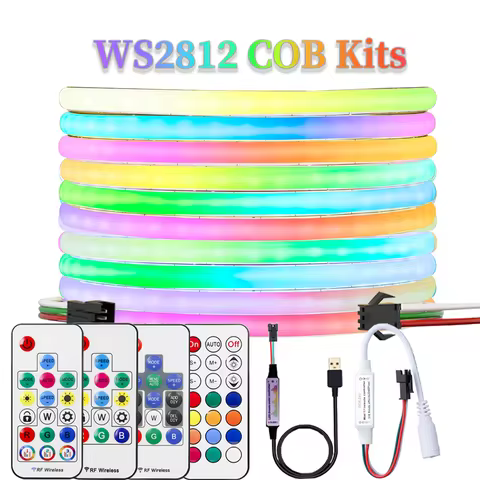 5V 12V Smart WS2812B RGBIC COB LED strip Individually Addressable WS2812 IC Flexible FCOB light Tape