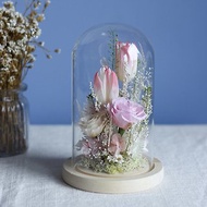 永生花玻璃罩盅 Tulip Garden 客製不凋花花禮 桔梗乾燥花