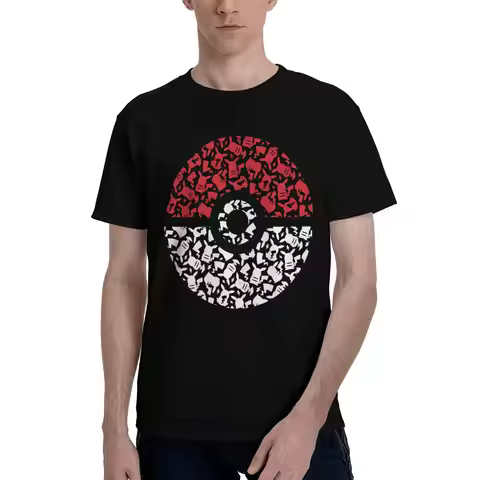 Bandai Pokemon Pokeball Pikachu Pattern Long Sleeve Men T-Shirt Clothes Novelty Tee Shirt Short Slee