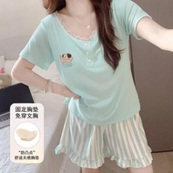 [Taiwan Shipment] Chest Pad Pajamas Summer Pajamas Girls Pajamas Short-Sleeved Pajamas Korean Homewe