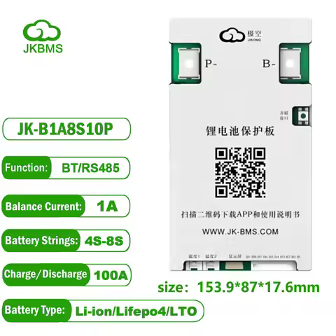 JK BMS JK-B1A8S10P 100A Lifepo4 Battery JKBMS 8S 24V 1A Active Balance 18650 4S 12V 5S 6S 7S JIKONG 