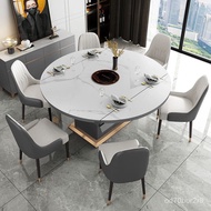 ✡Slate dining table chair combination modern home variable round table telescopic folding versatilit