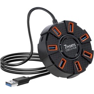 USB Hub 7 Ports with 3.9ft Long Cable,Multiport USB A 3.0 Hub Splitter with Power/Data Ports, USB Ad