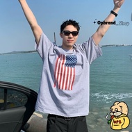 [OPB] National Flag Short Sleeve USA Fine Flannel T Loose Dropped Shoulder Wide Version American Uni