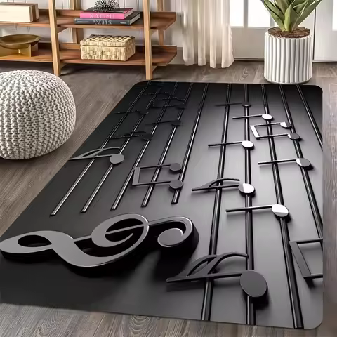 3D Music Notes Rug Lightweight Non-Slip Washable Mat for Music Studio Living Room Bedroom Soundwave 