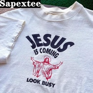 Jesus is Coming Look Busy Printing Vintage Style Unisex White Short Sleeve Tops Tees Summer Christia