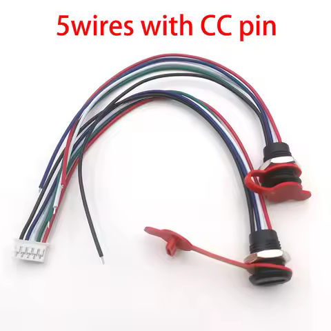 5Pin USB-C Connector With CC Pin Data Nut Snap Plate 4Pin With Wire 3A Waterproof USB Type C to PH2.