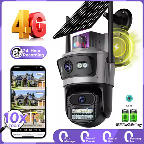 AOV 4G Solar Camera 24/7 Recording Built-in Battery Wireless Three Screen 10X Zoom Camera Outdoor 8M