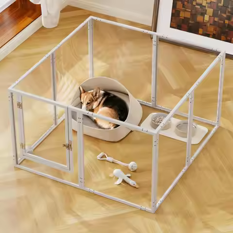 39-Inch Clear Acrylic Pet Playpen with Door - Indoor/Outdoor Use, Easy Setup for Small Dogs & Cats