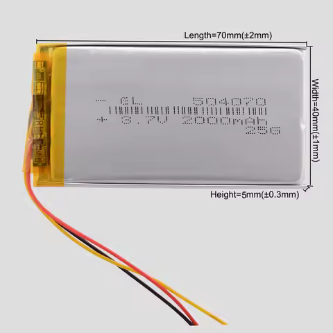 3Wires 3.7V 2000mAh 504070 Lipo Lithium Li-ion Polymer Battery 524072 304070 404070 604070 704070 80