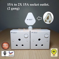 Power Convert Adaptor ( 3pin FUSED)13A convert to 15A socket outlet (1Gang)& 15A to 2X15A socket out