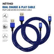 NiTHO PS4 DUAL CHARGE & PLAY CABLE, USB A to Micro USB Charger Cable Power Cord Compatible Playstati