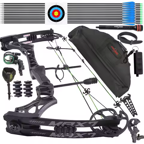 Compound Bow Set 30-70lbs Pulley Bow Let-off 80% Magnesium Alloy Handle 19-31'' Draw Length Adjustab
