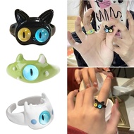 OXXGGKAO Cute Monster Rings Three Color Cat Resin Lightweight Rings for Girls Couple Ring