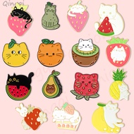 Cute Fruits Cat Enamel Pin Sweet Strawberry Lemon Brooch Badges Cartoon Animal Lapel Badges Backpack
