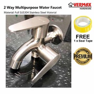 SUS304 Stainless Steel Double Tap Water Faucet 2 way tap / Bib Tap Garden Bathroom Kitchen / SUS 304 Two Way Wall