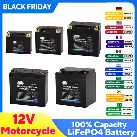 12V Lithium LiFePO4 Motorcycle Starting Battery 2Ah 4Ah 6Ah 8Ah 12Ah 16Ah Scooter Snowmobile Jet Ski