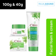 Paket hemat Citra pelembab 40g dan Facial foam 100g(1 krim dan 1 sabun muka)green tea Anti acne yang