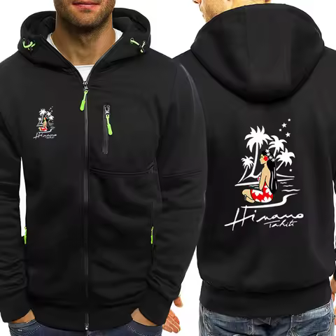 2024 Spring Autumn Men's Hinano Tahiti Beer Logo Print Fashion Solid Color Trendy Hooded Sweatshirt 