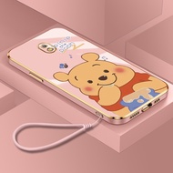 Casing Samsung Galaxy J7 Pro 2017 J730 J2 Prime On7 2016 J4 Core J6 Plus 2018 Winnie the Pooh Case Luxury Ultra-thin Plating Square Phone Case Soft TPU Cover with Lanyard