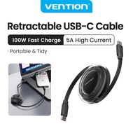 Vention 5A Retractable Cable USB Type C PD 100W Flat Cable for iPhone 17 16 15 Pro Max MacBook Pro S