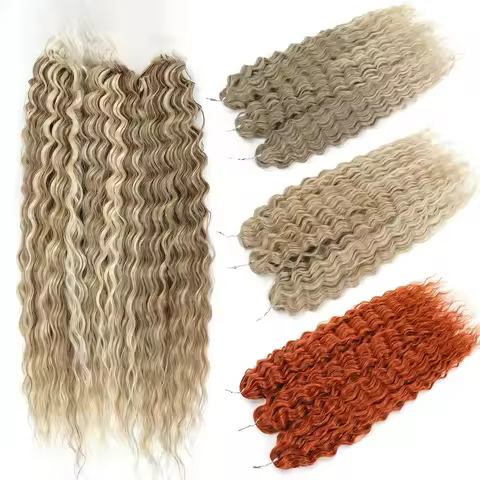 3Pcs 300 Ariel Deep Water Twist Crochet Curly Hair Piano Blond P12/16/613 Brown 6 Braids White Gray 