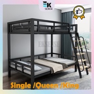 Double Decker Metal Bunk Bed Frame Adult Loft Bed Front Side Stair Single Queen King Katil Besi Dewasa 2 Tingkat Stabil