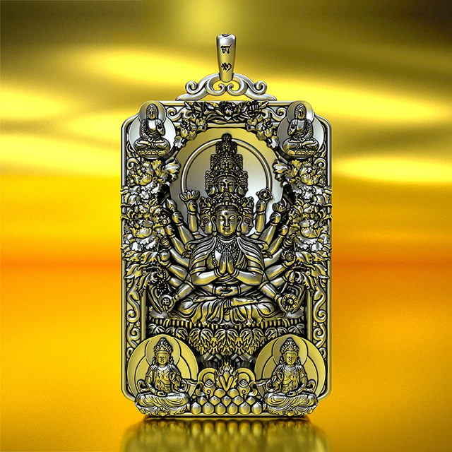 ZZOOI New Oriental Great Sun Tathagata Buddha Pendant Mens Personality Patronus Amulet Silver Neckla