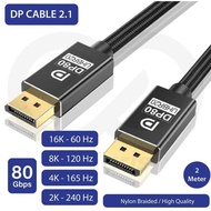Displayport Cable 16K 2.1, Cable Dp 2.1 16K@60Hz, 8K@120Hz, 4K@165Hz 2K@240Hz 2 Meters Latest