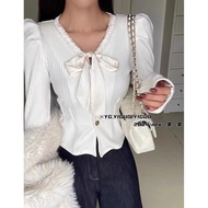 469 HYK SHOP🇲🇾 Elegant White Blouse with Bow Tie Women | Baju Blouse Putih Wanita Kasual Officewear