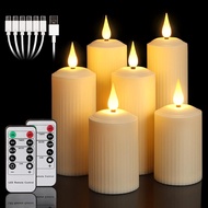 Rechargeable Flameless Candles with Remote Timer, LED Flickering Pillar Candles Set of 6 (D2 x H4/5.