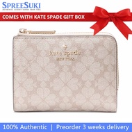 Kate Spade Wallet In Gift Box Spade Flower Small L-Zip Wallet Dark Beige Multi # KK894
