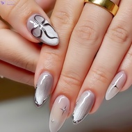 Cat Eyes Almond Fake Nails with Star Print Lightweight and Easy to Stick Fake Nail for DIY Home Nail