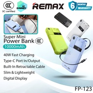 【3C Certified】Remax FP-123 10000mAh Powerbank 40W Fast Charging Power Bank 65cm Retractable Cable Re