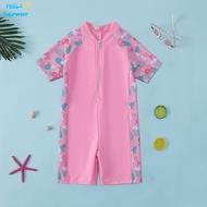 Ready stock 3-11yrs Swimwear for kids Fashion Print Short Sleeve One-pieces Swimsuit for Boy Girls Front Zipper Swimming Cloth