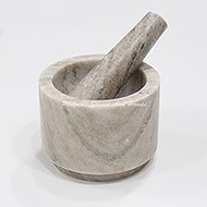 Stones And Homes Indian Brown Mortar and Pestle Set Large Bowl Marble Pill Crusher Herbs Spice Grinder for Kitchen and Home 4 Inch Polished Decorative Round Medicine Pills Stone Grinder - (10 x 8 cm)