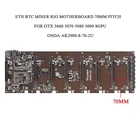 Onda 70MM Motherboard AK2980 K15 B250 AK4025-D8P-70MM 8 GPU BTC ETH Miner Rig For GTX 3060 3070 3080