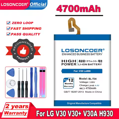 LOSONCOER 4700mAh BL-T34 Battery For LG Sprint V30+ LS998 V30 V30A H930 H932 Mobile Phone Battery LS