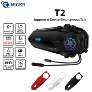 Tnicer T2 Motorcycle Intercom Headset Bluetooth 5.4 - 6-Way Group Talk & Multi-person Music Sharing.