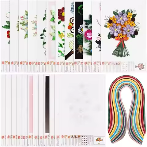 1Set 12 Pcs Quilling Paper Stencils with 36 Colors 360 Strips Flower/Bird Pattern Cardboard DIY Pape