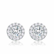 周大福 - 經典: 18K/750白色黃金鑲天然鑽石耳環