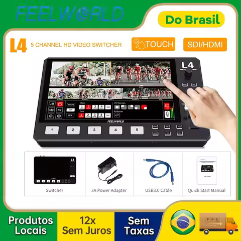 【Do Brasil】FEELWORLD L4 10.1 Inch Camera Video SwitcherTouch Screen Video Monitor Chroma Key for Fil