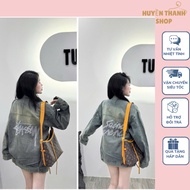 Jacket Jeans for Women with Long Sleeves and Stone Back, Huyen Thanh Shop, free size long denim shir
