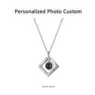 [Sincerer] S925 Sterling Silver Necklace Photo Projection Rhombus Pendant Necklace Custom Photo Neck