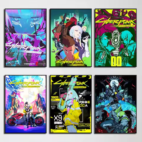 1pc Anime C-Cyberpunk E-Edgerunners Poster Self-adhesive Art Waterproof Paper Sticker Coffee House B