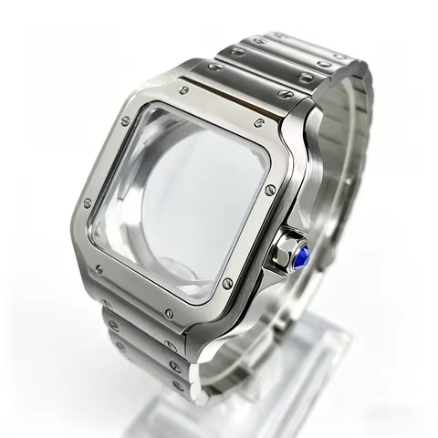 Santos Inspired Watch Mod Kit: 38mm Square Case + Stainless Steel Band, Compatible with NH35 Mechani